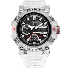 LIGE FOXBOX Men Sport Watch Transparent White Wristwatch LED Digital Boy Watches