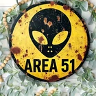 1 Pc Vintage Area 51 Alien Metal Sign Retro UFO Tin Wall Art Bar Cafe Decor