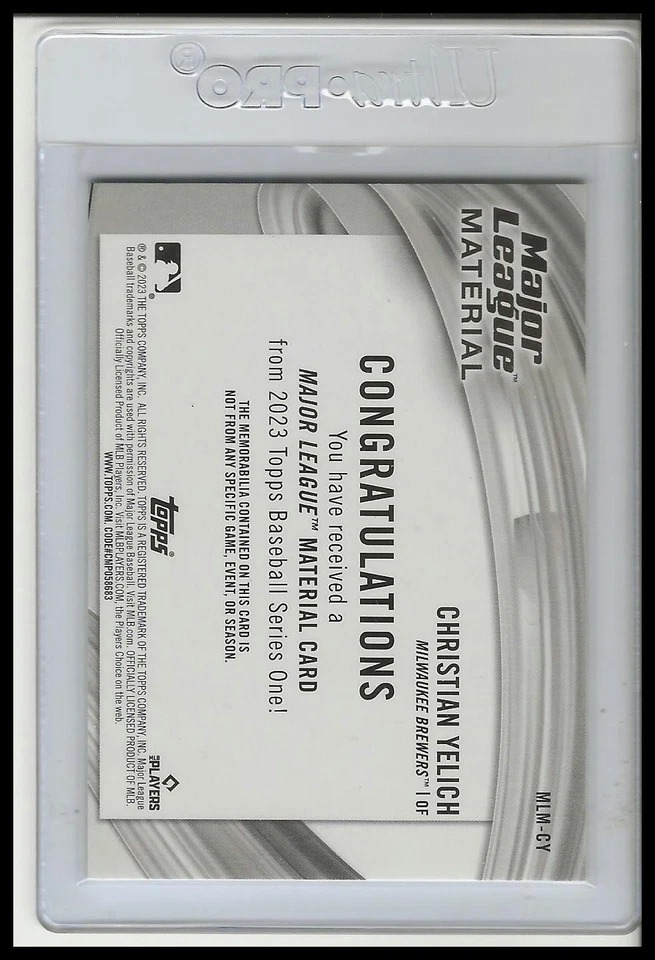 2023 Topps #MLM-CY Christian Yelich Major League Material Relics (Series One) - Image 2 of 2
