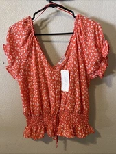 NWT Sienna Sky Orange Floral Lightweight Blouse womens medium
