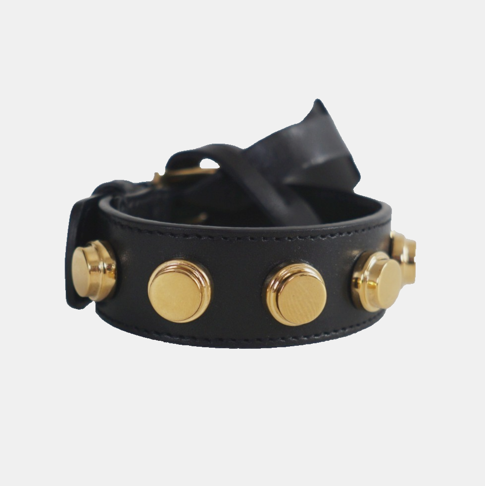 NEW Authentic SAINT LAURENT Black Leather De Force Gold-Studded
