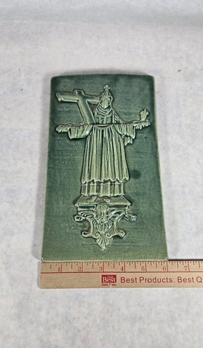 Vintage Wall Art Tile Bishop Robe Museum Trier Germany Religious Green Pottery - Picture 3 of 9