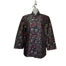 Vintage Lan Vie Brocade Asian Blazer Jacket Floral Button Front Coat Size M