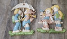 Pair of Vintage 1970's Homco Children Nursery Wall Hanging Plaque Home Decor