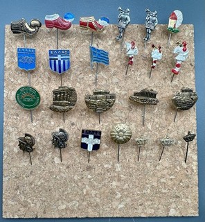 Vintage Greek Lot of 24 Collector's Lapel Pins Travel Olympics Parthenon Athens
