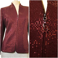Excellent St John Cranberry Evening Suit Jacket Covered in Paillettes sz 12