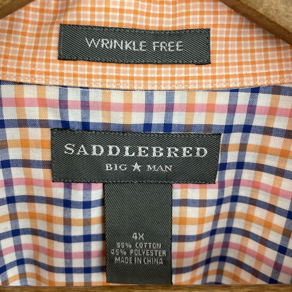 Camisa Saddlebred sin arrugas para hombre 4X naranja y azul a cuadros manga larga botón Foto 3 de 4