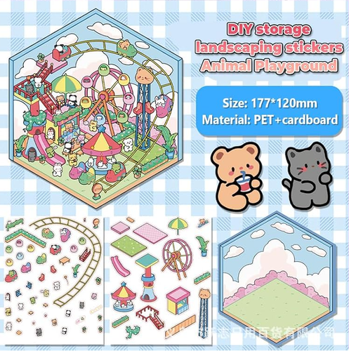 DIY 3D Sticker Scenes, 4 Scene Sets with Tweezers, Multi Themed Cartoon Scenes - Imagen 8 de 8
