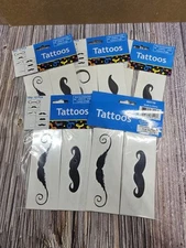 lot of 5 pkgs--TEMPORARY MUSTACHE TATTOOS 12 EACH PACKAGE BLACK HANDLEBAR