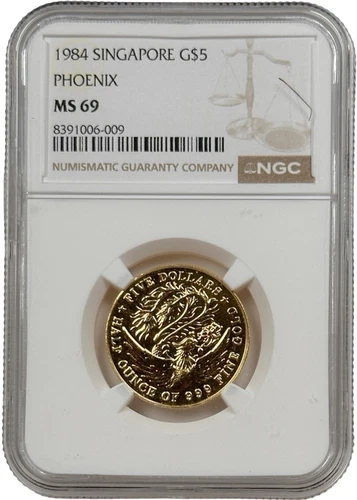 1984 Singapore $5 Phoenix 1/2 oz Gold Coin NGC MS 69