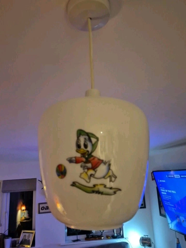  Disney Ceiling Light Shade , White Glass  Huey Donald Duck , Rare Vintage 1960s - Image 2 of 4