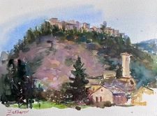 Norcia Italy (Spoleto vicinity) Original Watercolor  Signed Travel Landscape