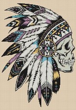 Sugar Skull Indian Warrior Counted Cross Stitch CHART No. 7-364/42