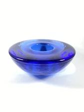 Fire and Light Recycled Glass Cobalt Blue Votive Candle Holder Signed