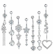 CZ Dangle Belly Button Ring Set Stainless Steel Navel Barbell Piercing Jewelry