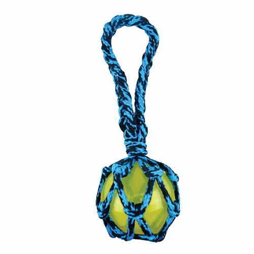 Dog Toy Paracord Rope Tug & Ball Tough Squeaky Fetch Chew Pick Blue or Green 11" - 第 8/10 張圖片