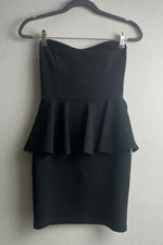 LUSH LITTLE BLACK DRESS STRAPLESS BODYCON RUFFLE DRESS SIZE SMALL - PRE-OWNED