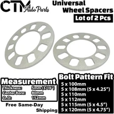 2x 5mm(3/16") Thick 5x4.75 (5x120) Universal Wheel Spacer Fit Chevy Cadillac GM