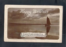 E1028 Greetings Happy Memories murmur of the waters PU RPPC vintage postcard