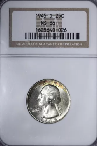 GEM BU 1945-D Washington Quarter NGC MS66 Toned DSHE