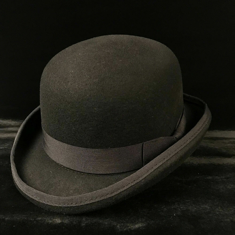 100% Wool Men's Women Black Bowler Hat Gentleman Formal Cap Fedora