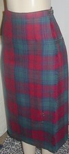 Vintage Clan Crest Wool Plaid Midi Wrap Skirt Kilt Scotland 3 Belts UK 10