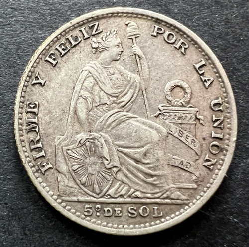 1897 Peru 1/5 Sol Silver Coin