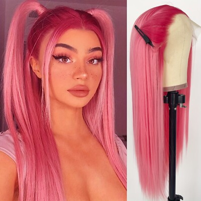 13x4 Ombre Pastel Pink Colored Synthetic Lace Front Wigs Free Part Pre  Plucked