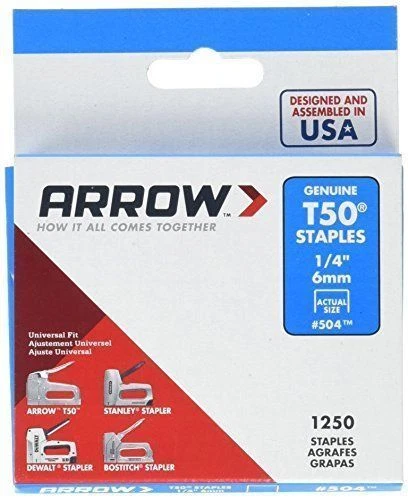 ARROW FASTENER ARROW T50 GENUINE STAPLES 1/4-INCH 1250 PACK #504 BRAND NEW MADE IN USA 4479101