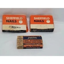 VTG Nail Box - Mrs McGregors Family Nail Box & (2) Sheffield Nails Armco - Empty
