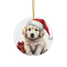 Hanging Ceramic Christmas Tree Ornament - Kuvaszok Puppy Drawing Design