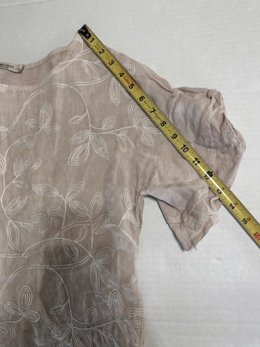 Valentina Naldi Beige Blouse Made Italy Ruffle Sleeve Floral Embroidered Small - Foto 15 di 16