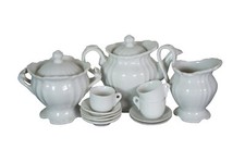 Antique 14 Pc Miniature Childrens Doll Dollhouse White Porcelain Tea Coffee Set