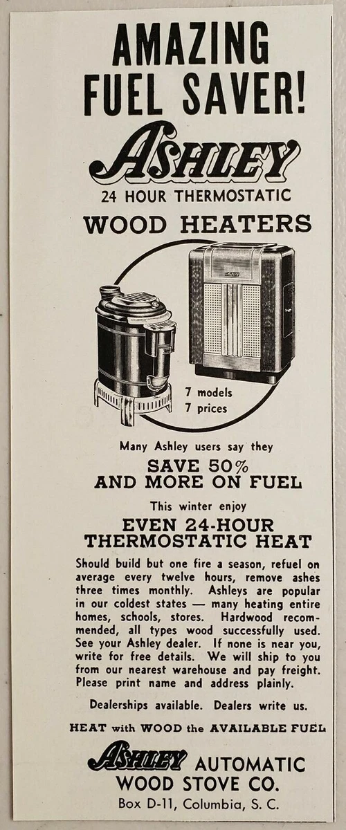 1953 Print Ad Ashley Automatic Wood Stove Heaters Columbia,South Carolina |  eBay