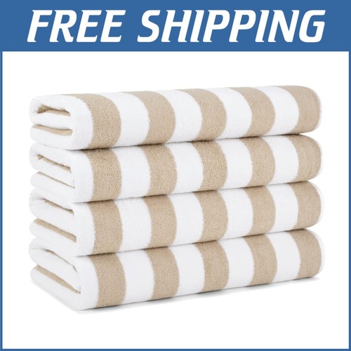 Luxurious Quick-Dry Beach Towels, 4-Piece Set - Oversized 30 x 70 Striped Design