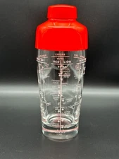 Glass Bartender Mixer Cocktail Shaker Recipes 8.5" Saivo Vintage 1966 Red Lid