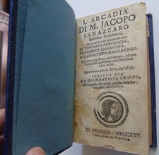 Libro antico poesia Sanazzaro arcadia + Rime Venezia 1725 Sannazaro Sannazzaro