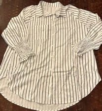 SHEIN Women’s Button up Black White Striped Top 2xl Ruffle Big
