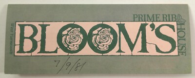 1981 Vintage Menu & Wine BLOOM'S PRIME RIB HOUSE Restaurant West Yarmouth MA
