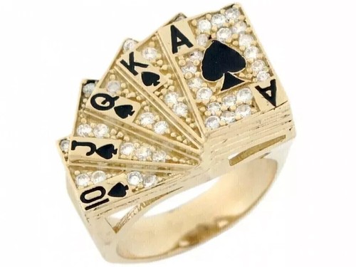 2Ct RD Simulated Diamond & Enamel Men's Ace Card Band Ring 14K Yellow Gold Over