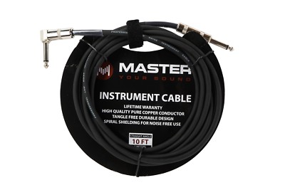Master Instrument Guitar Bass Cable, Straight to Right-Angle, 10ft