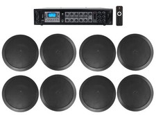 Rockville Commercial Receiver+8) 6.5" 2Way Black Ceiling Speakers 4 Hotel/Office