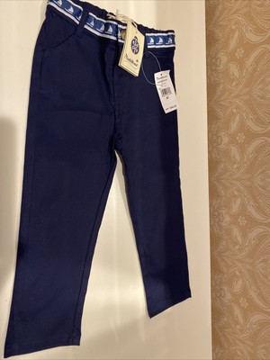 NWT Beetle Thread Toddler Boy Size 3T Blue Twill Boat Print  Pants