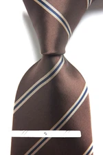 New Classic Striped Brown Blue JACQUARD WOVEN 100% Silk Men's Necktie Tie