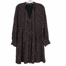Madewell Babydoll Silk Dress Sz 4 Balsam Tie Neck Starry Night Navy Blue J9281