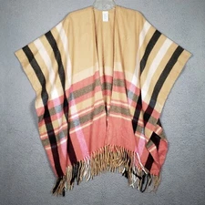 Woolrich Cape Womens O/S Plaid Blanket Wrap Shawl Poncho Fringe Boho Western