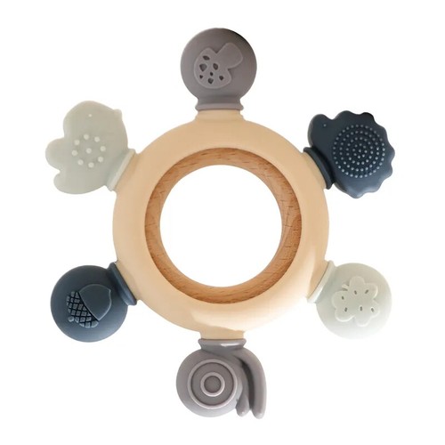 Montessori Baby Teether, Natural Wooden Ring & Silicone Toy, Baby Gift - Picture 9 of 11