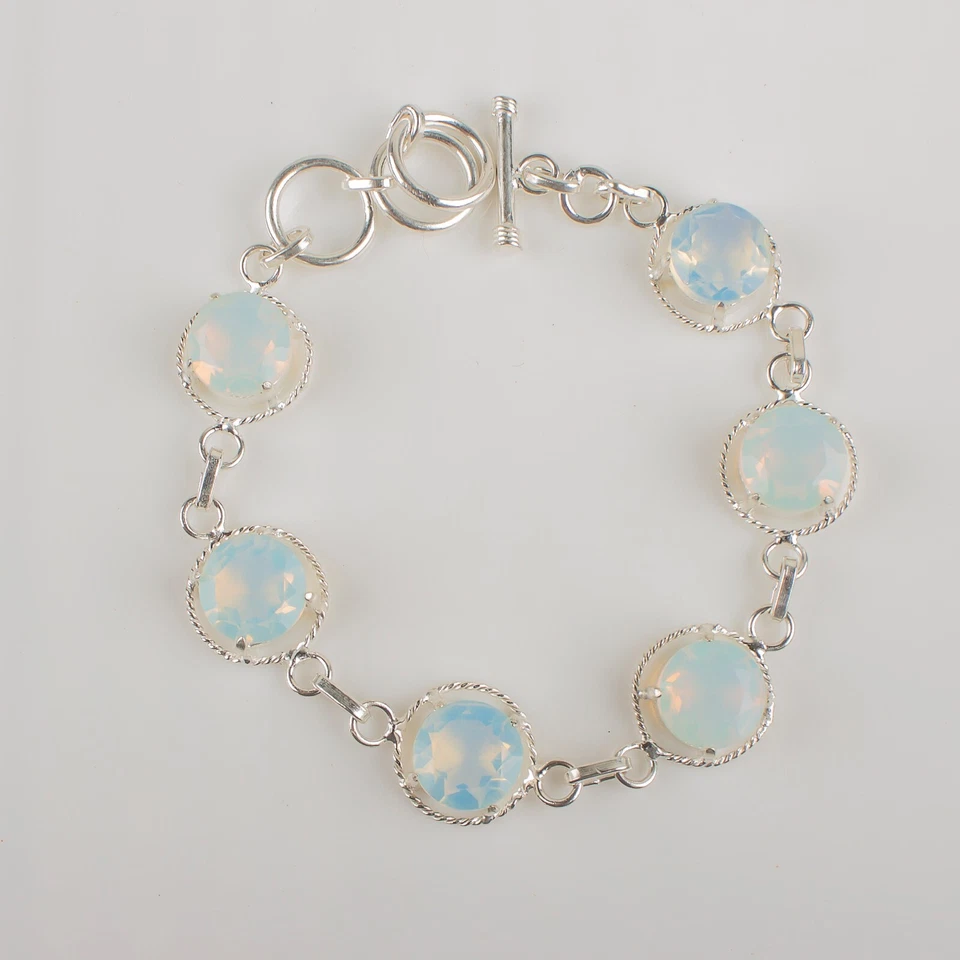 Pulsera 100% Genuina Ópalo Lechoso Piedras Preciosas Pulsera Plata de Ley 925 Foto 2 de 4