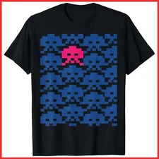 Retro Video Game Space Invaders Pixel Art Black Cotton T-Shirt S-5XL