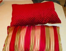Pair of Red Gold Striped Print Throw Pillows  21 x 13